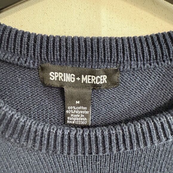 Spring + Mercer Mens Sweater M Pullover Crew Neck Long Sleeves Blue Navy - Picture 3 of 6